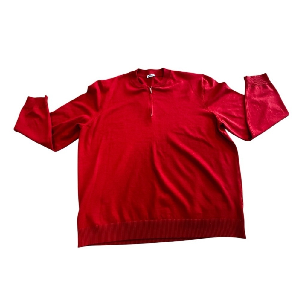 Coofandy orange red quarter zip long sleeved sweater, elastic trim, silver, 3XL.